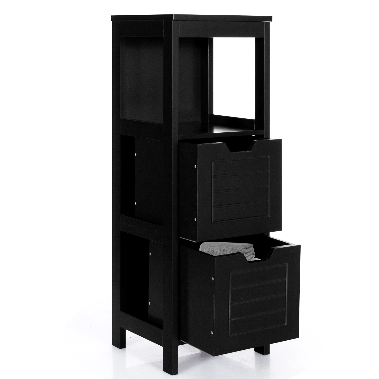 Slickblue Black Storage Organizer Cabinet with 2 Drawers and Open Display Shelf