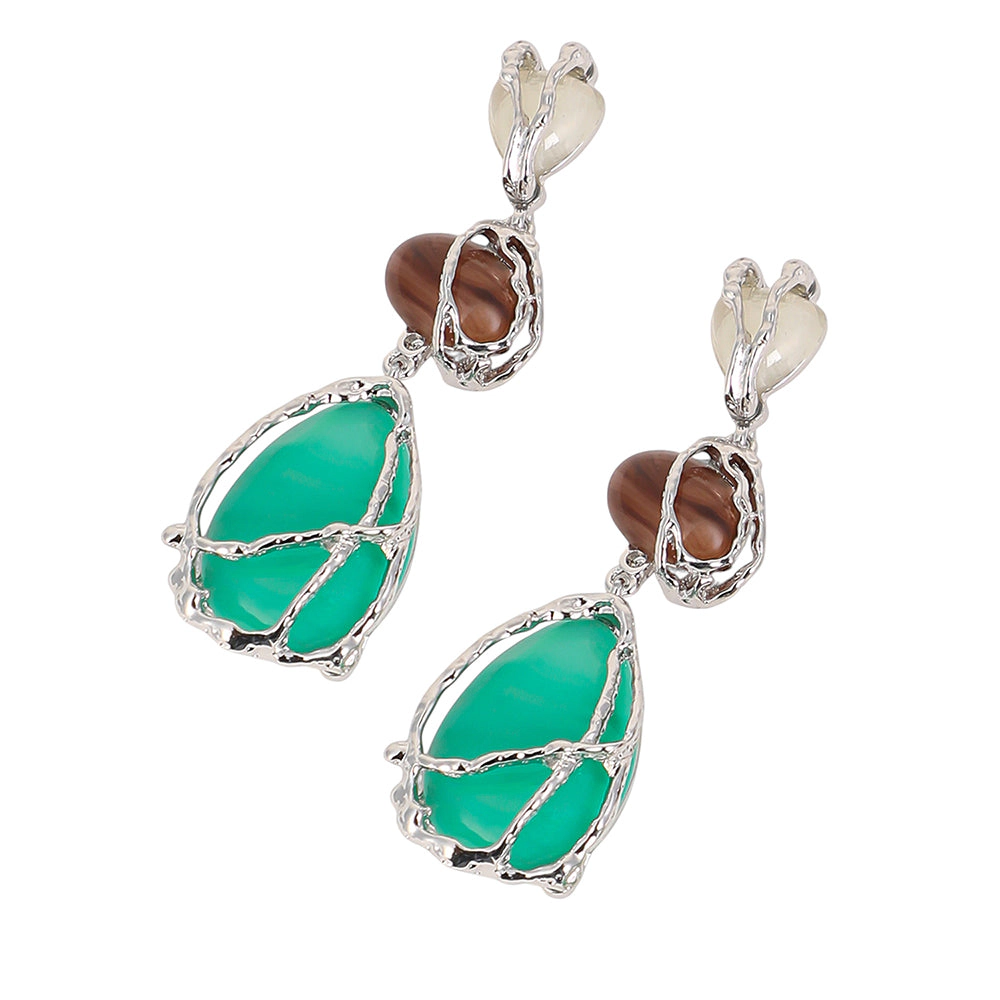SOHI Women's Metallic Silver Veined Teardrop Drop Earrings