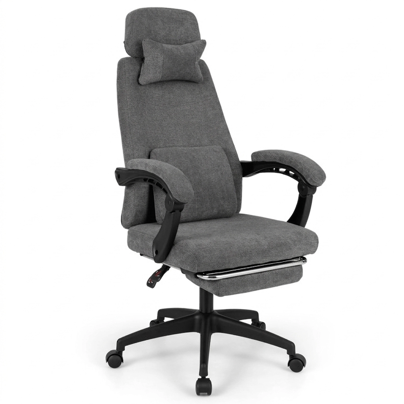 SUGIFT 350-lb Capacity Gray Chenille Reclining Computer Desk Chair with Retractable Footrest and Head Pillow