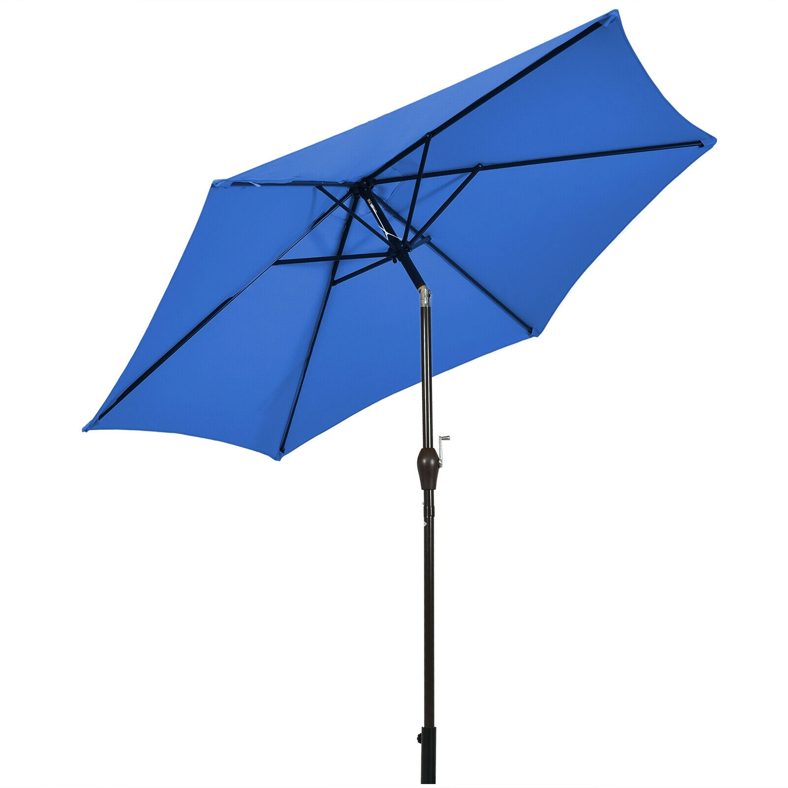 SUGIFT 9-ft Blue Market Table Patio Umbrella with Push Button Tilt Crank Lift 8 Ribs and 1.5-in Iron Pole