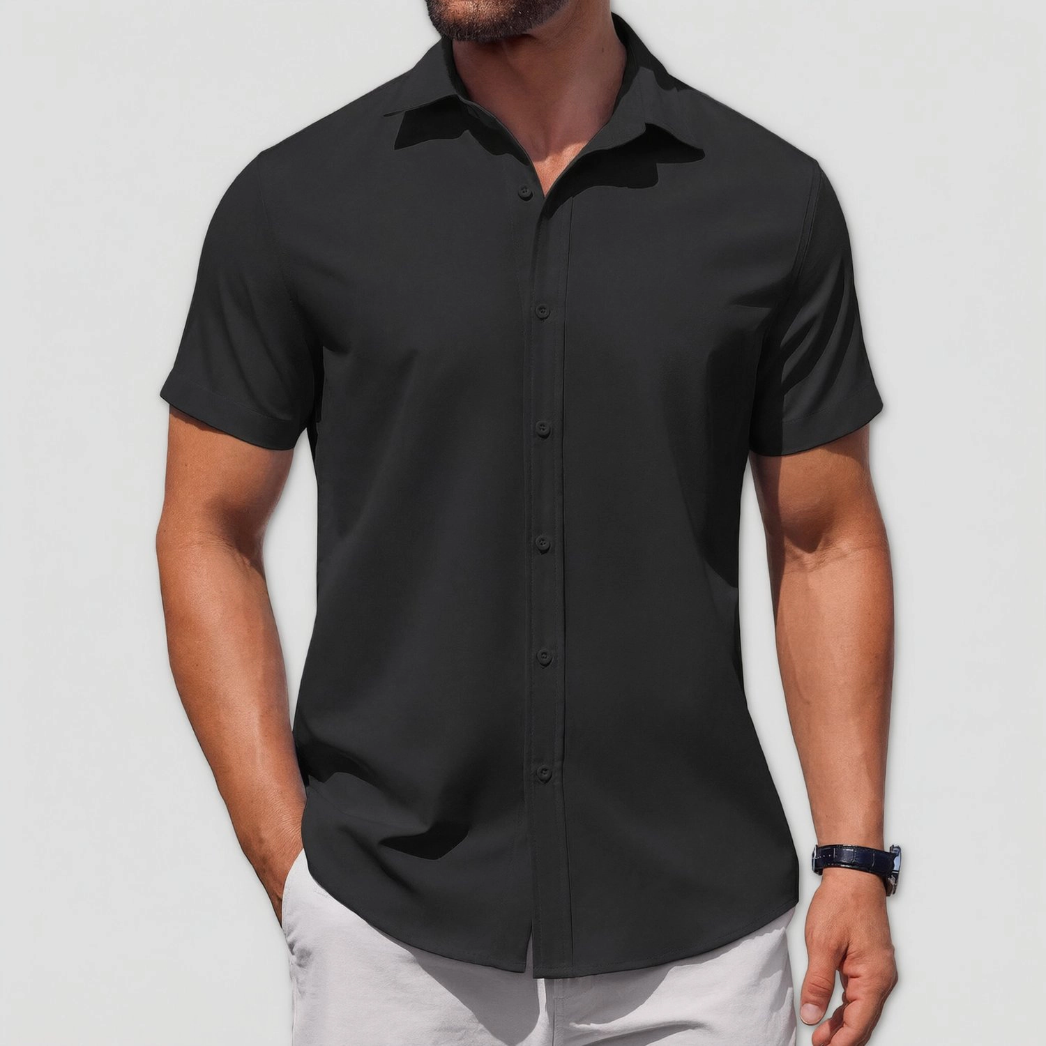 COOFANDY Mens Short Sleeve Button Down Shirts  Lapel Collar Casual Work Tops