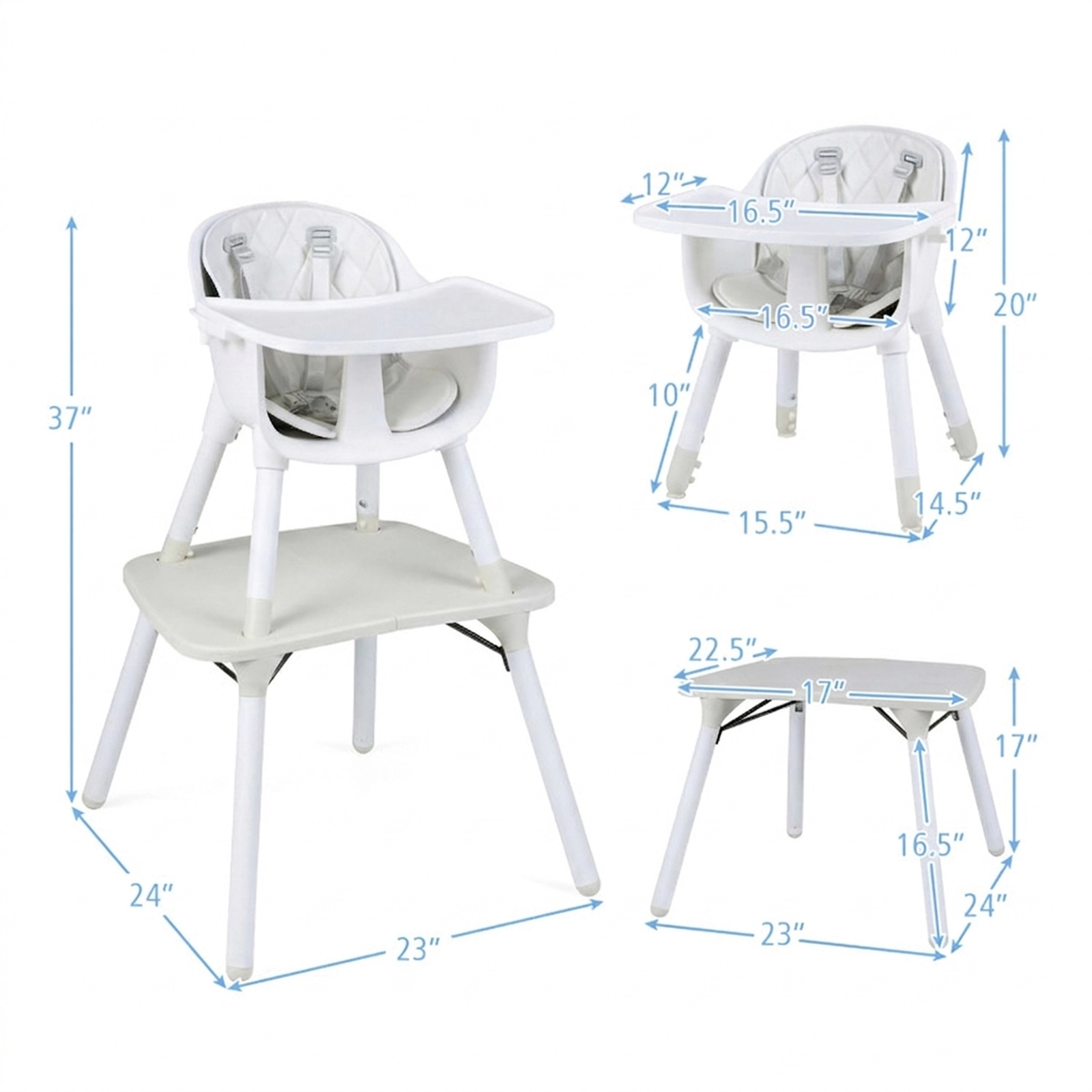 SUGIFT 4-in-1 Convertible Baby High Chair and Toddler Table Chair Set 33-lb Capacity Ages 6-36 Months Cream