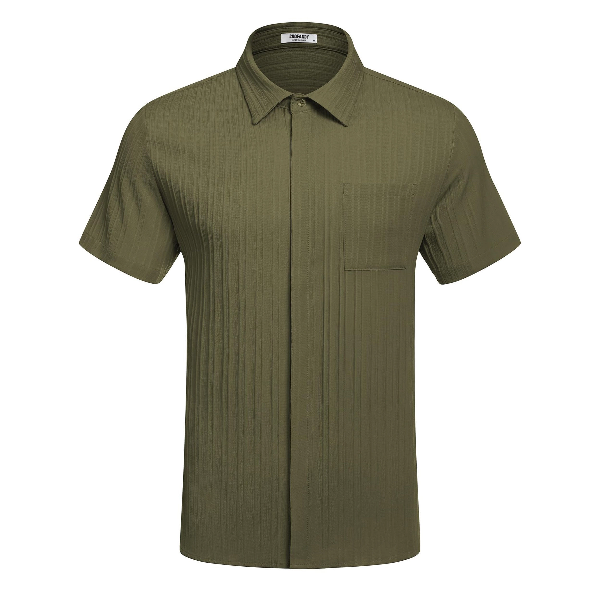 COOFANDY Mens Short Sleeve Button Down Shirts  V Neck Pleated Casual Tops