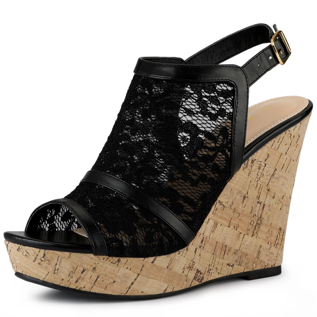 BLISSFUL STEP Women's Open Toe Platform Heel Lace Wedges Sandals