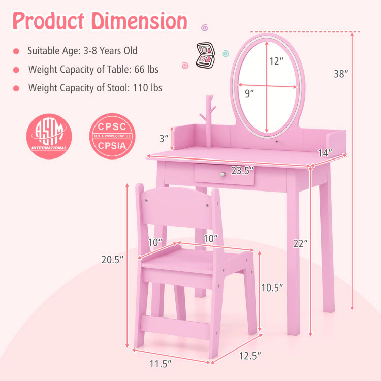 Hivvago Kids Vanity Set With Lighted Mirror