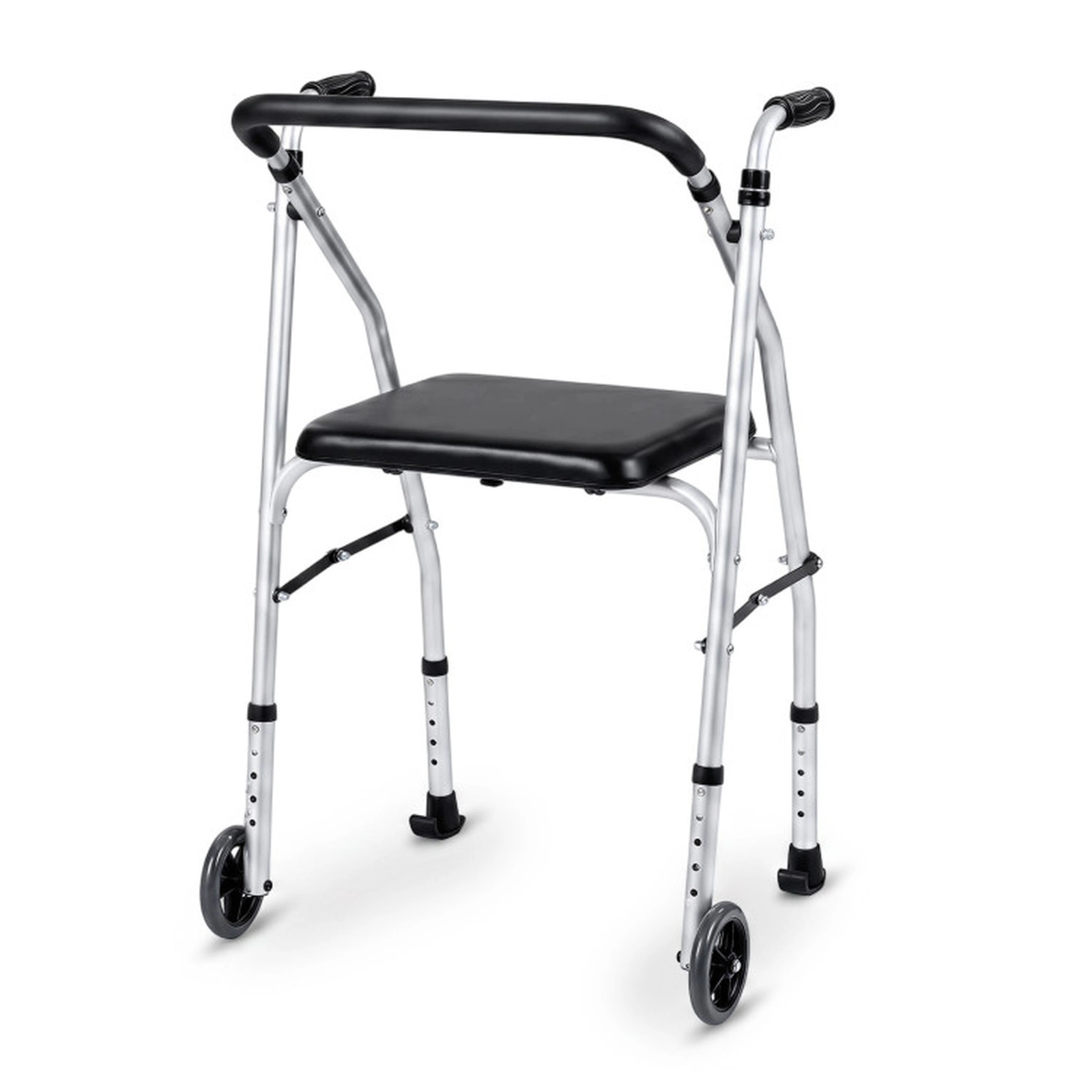 SUGIFT Lightweight Folding Walker Chair with Padded Seat 220-Lb Capacity 5-Level Height Adjustable Black/Silver