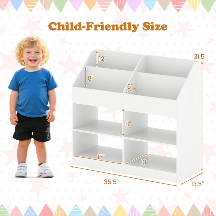 Hivvago 3-Tier Kid's Bookshelf Toy Storage Organizer with Display Rack and 4 Compartments
