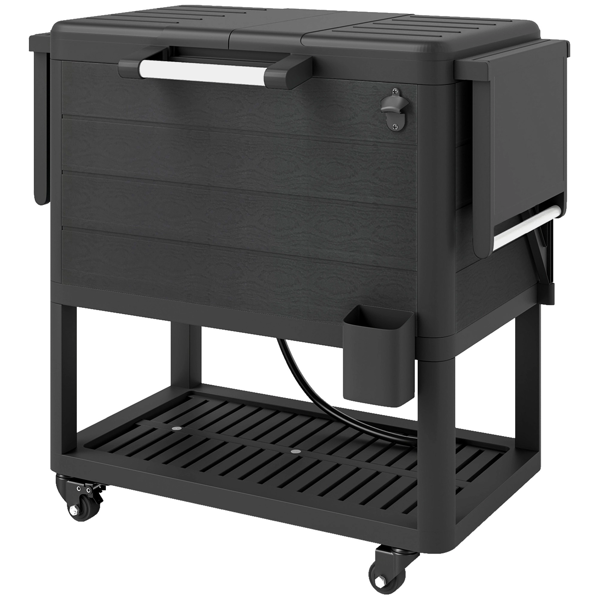 HONGGE 104 Quart Large Capacity Outdoor Cooler Cart Patio Rolling Ice Chest with Bottle Opener Shelves Wheels