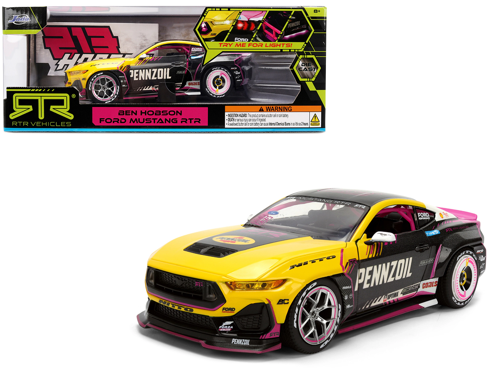 Jada Collectible Ford Mustang Rtr #213 Ben Hobson "Pennzoil" "Formula Drift Pro Championship" (2025) With Lights