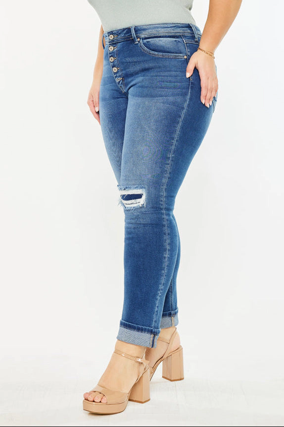 KanCan Women's Plus Mid Rise Slim Straight Klover Jeans