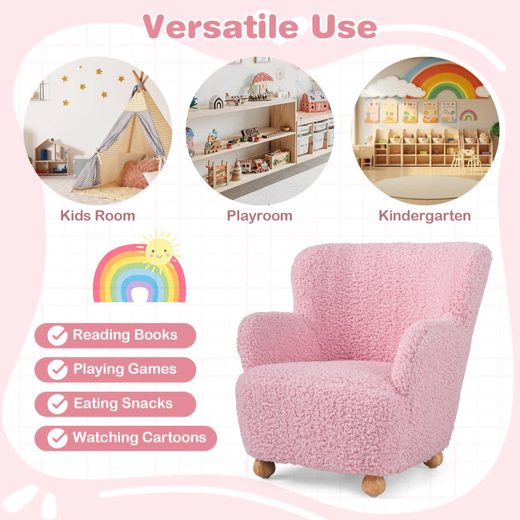 Hivvago Sherpa Kids Sofa Comfy Toddler Armchair With Solid Rubber Wood Legs