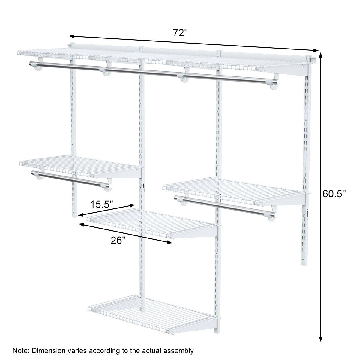SUGIFT Adjustable Wall Mounted Steel Closet Rack System Shelves Hanging Rods Hang Tracks Joiners 28.5-lb White