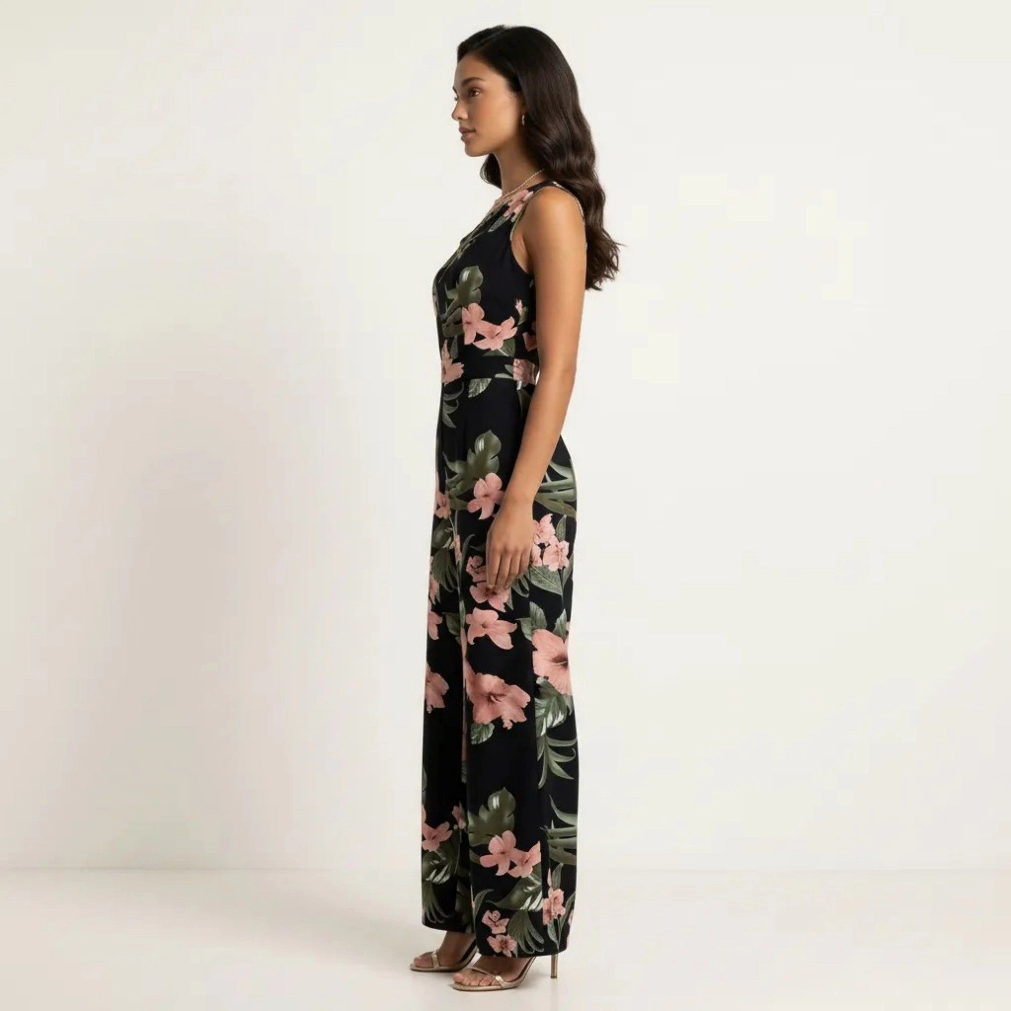 Anna-Kaci Womens Floral Asymmetrical Neck Wide Leg Jumpsuit