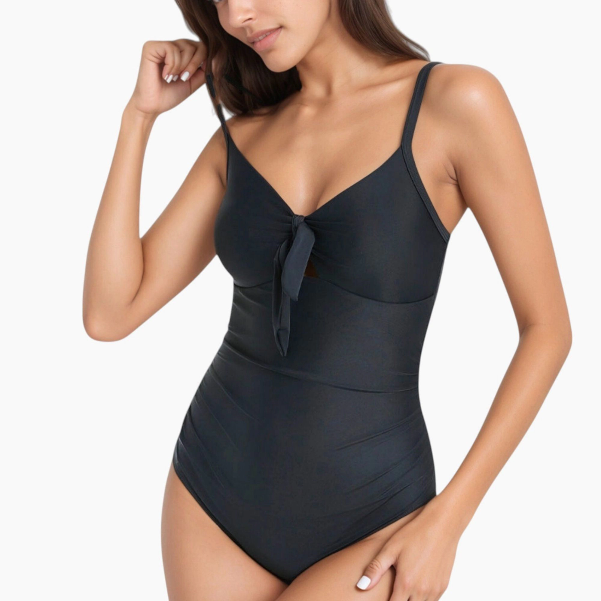 Anna-Kaci Women V-Neck One Piece Swimsuit - Front Tie, Ruching, Tummy-Smoothing