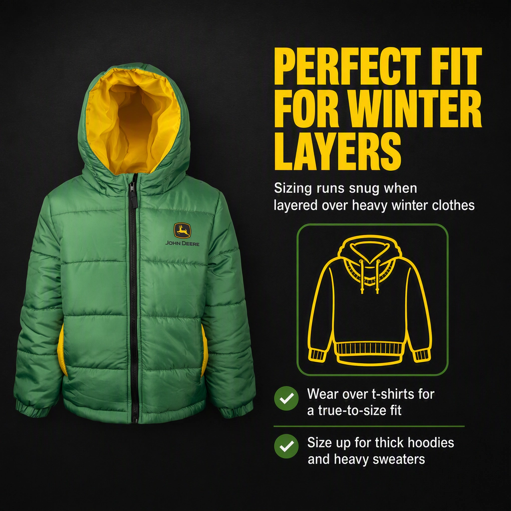 John Deere Matching Family Quilted Hooded Puffer Jacket