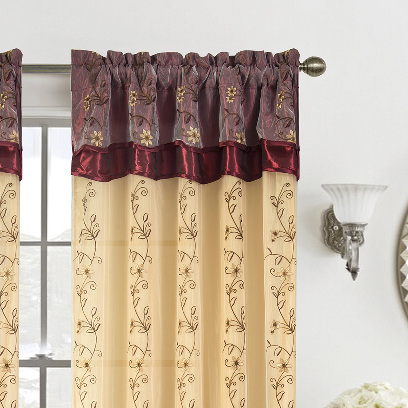 Priscilla Embroidered Panel With Double Valance 54'' x 90