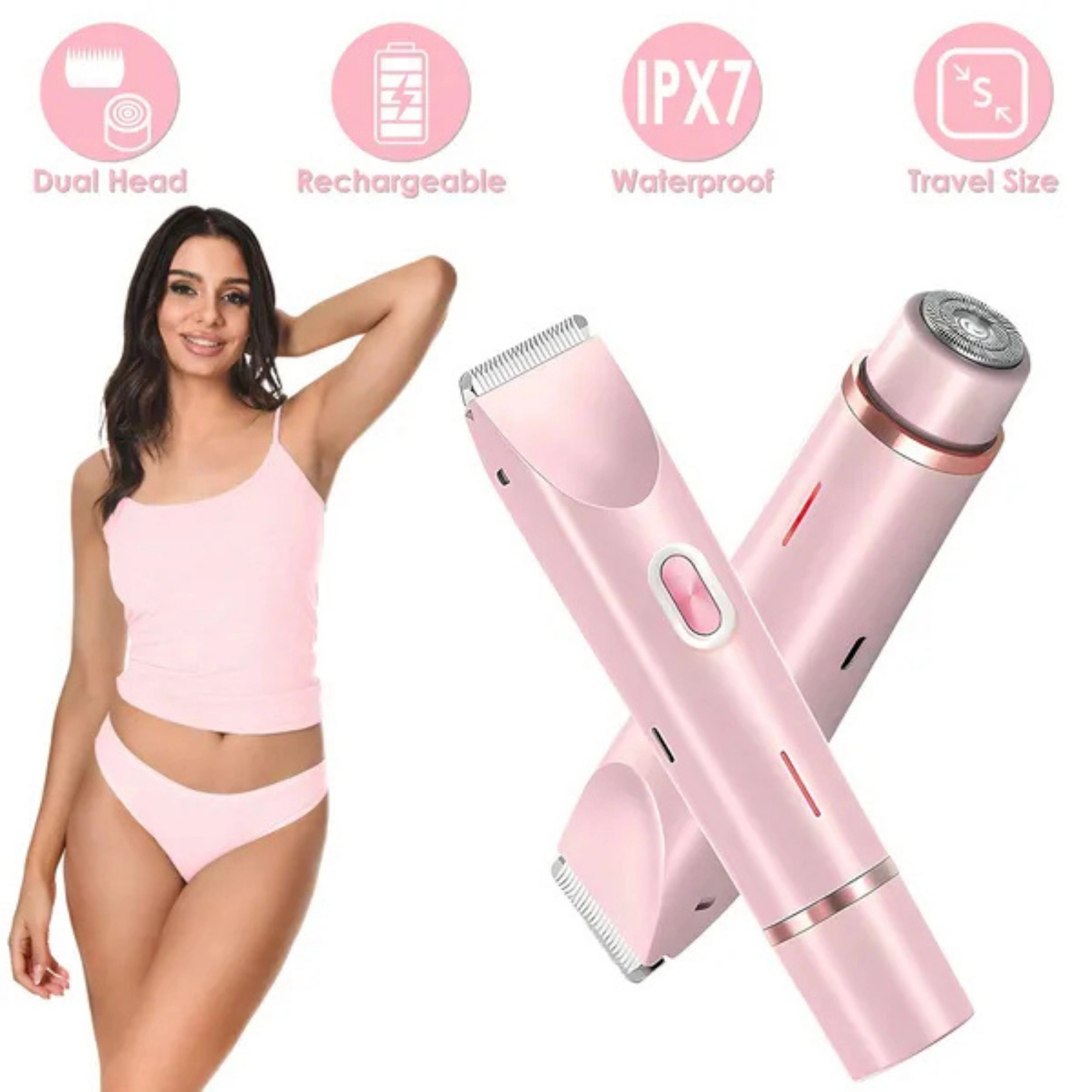 SS Design Women's 2 in 1 Waterproof Bikini Trimmer Body Shaver Pink