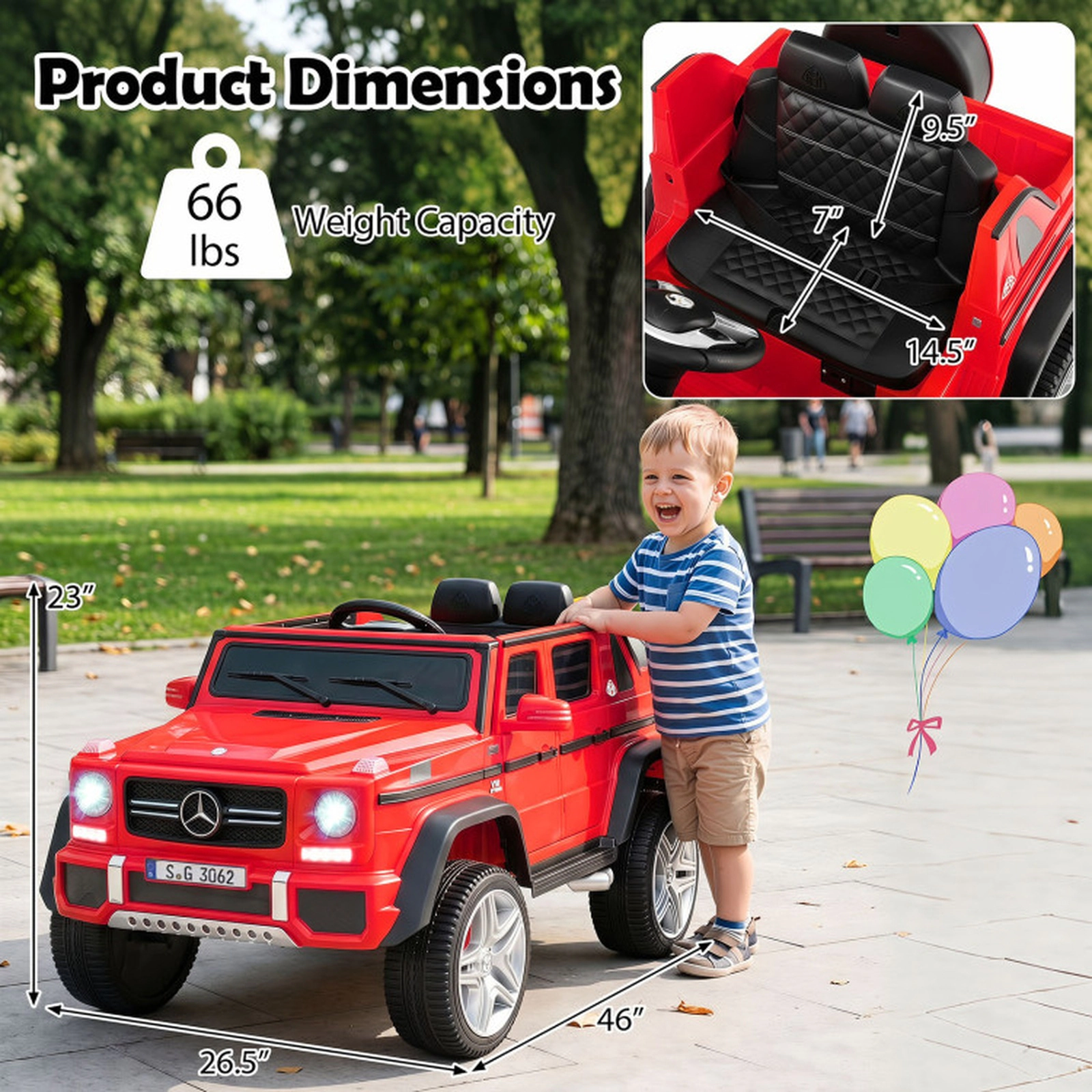 SUGIFT 12V Mercedes-Benz Kids Ride-On Car 66-lb Capacity Ages 3-6 45-in Long 12V Battery Remote Control & Music Red
