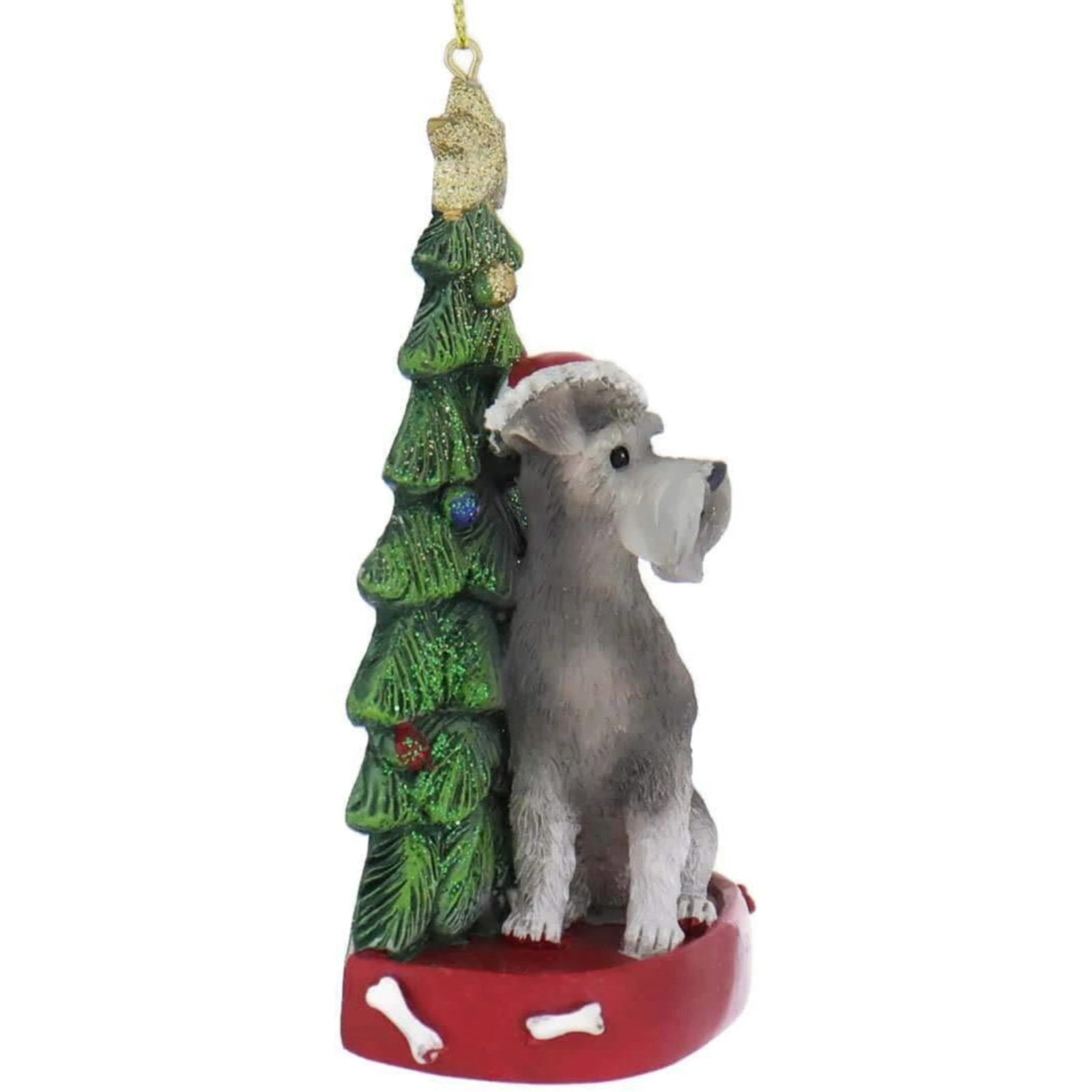 Kurt Adler Schnauzer Dog with Santa Hat and Christmas Tree Resin Ornament 4.25 inch
