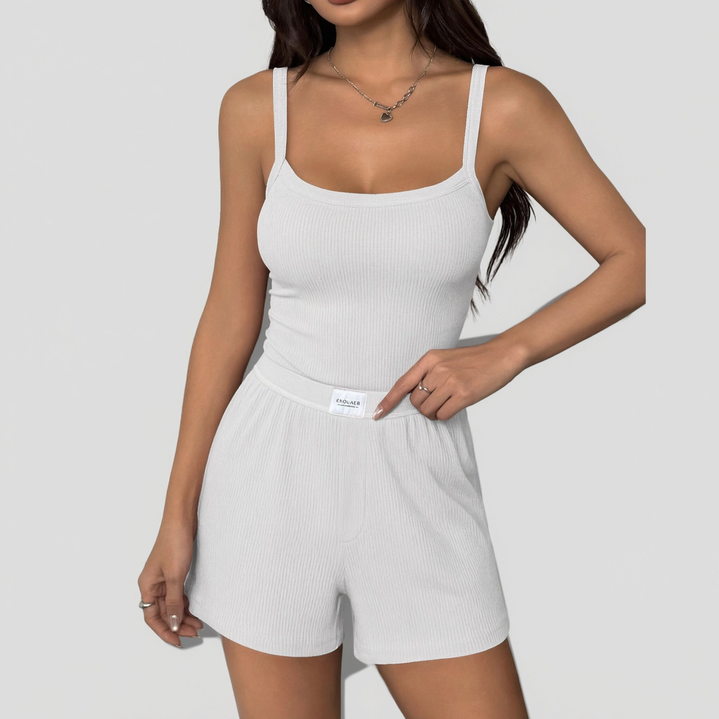 Ekouaer Women's Square Neck Ribbed Knit Camisole Top and Shorts Set