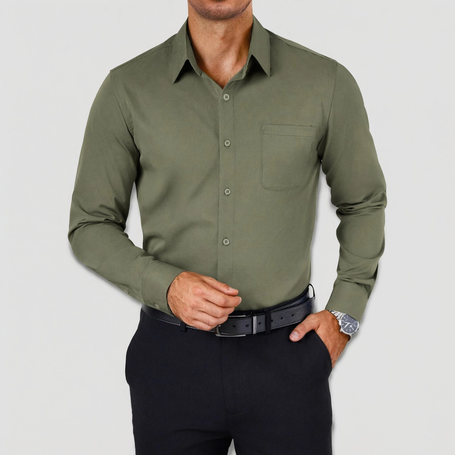 COOFANDY Mens Long Sleeve Dress Shirt Button Down Collar Chest Pocket Business Top