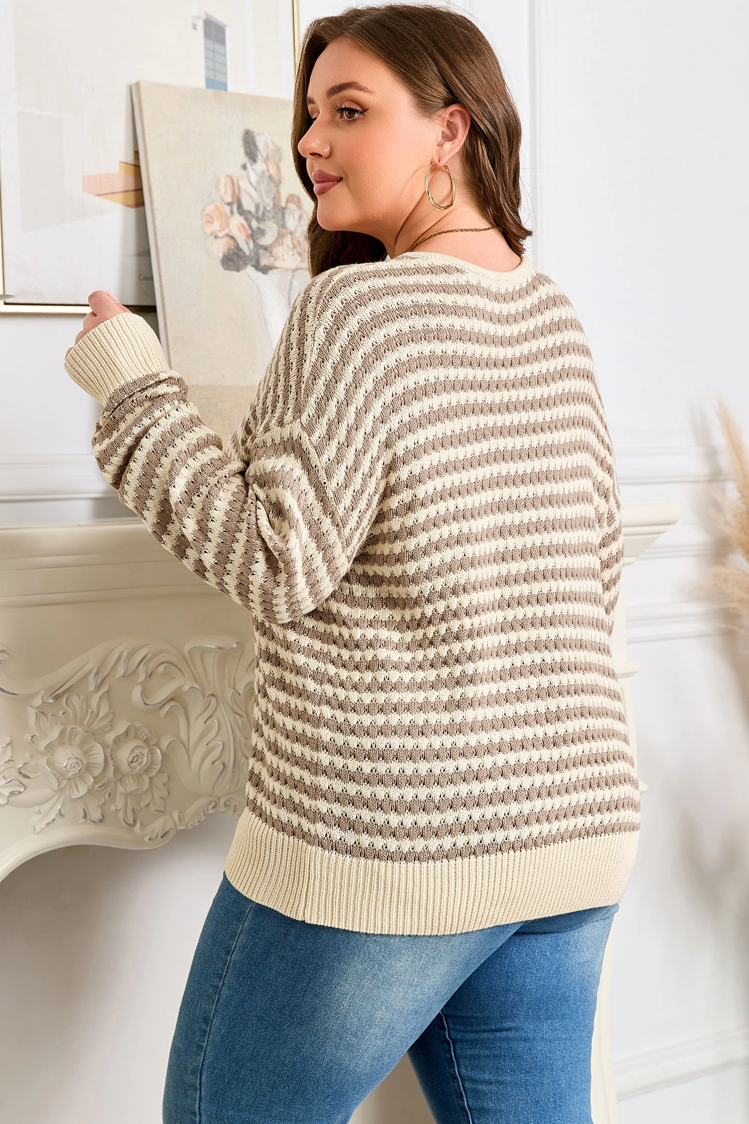 Threaded Pear Women's Emory Stripe Drop Shoulder PLUS Sweater
