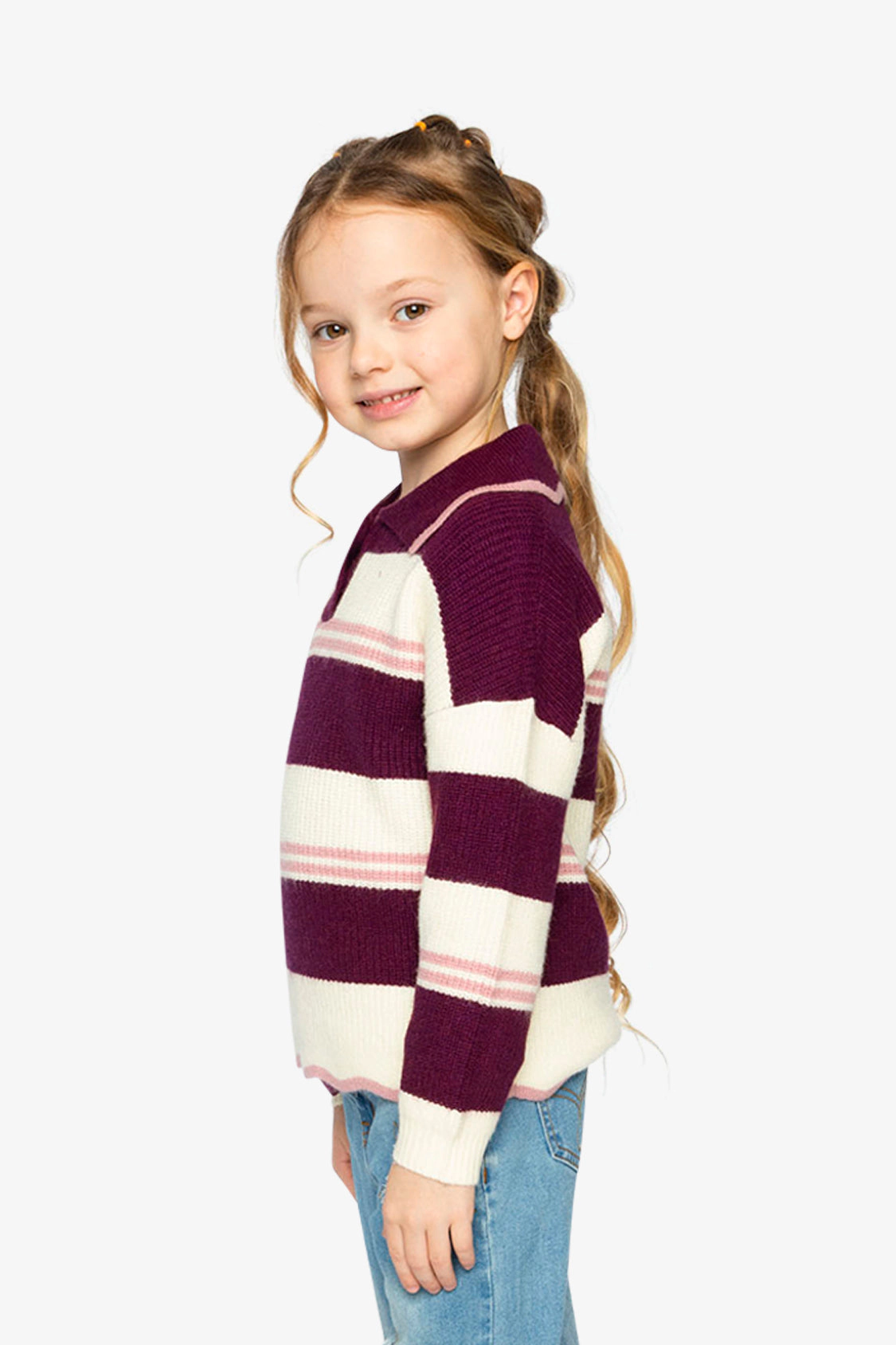 Deux par Girls Striped Scalloped Collar Sweater