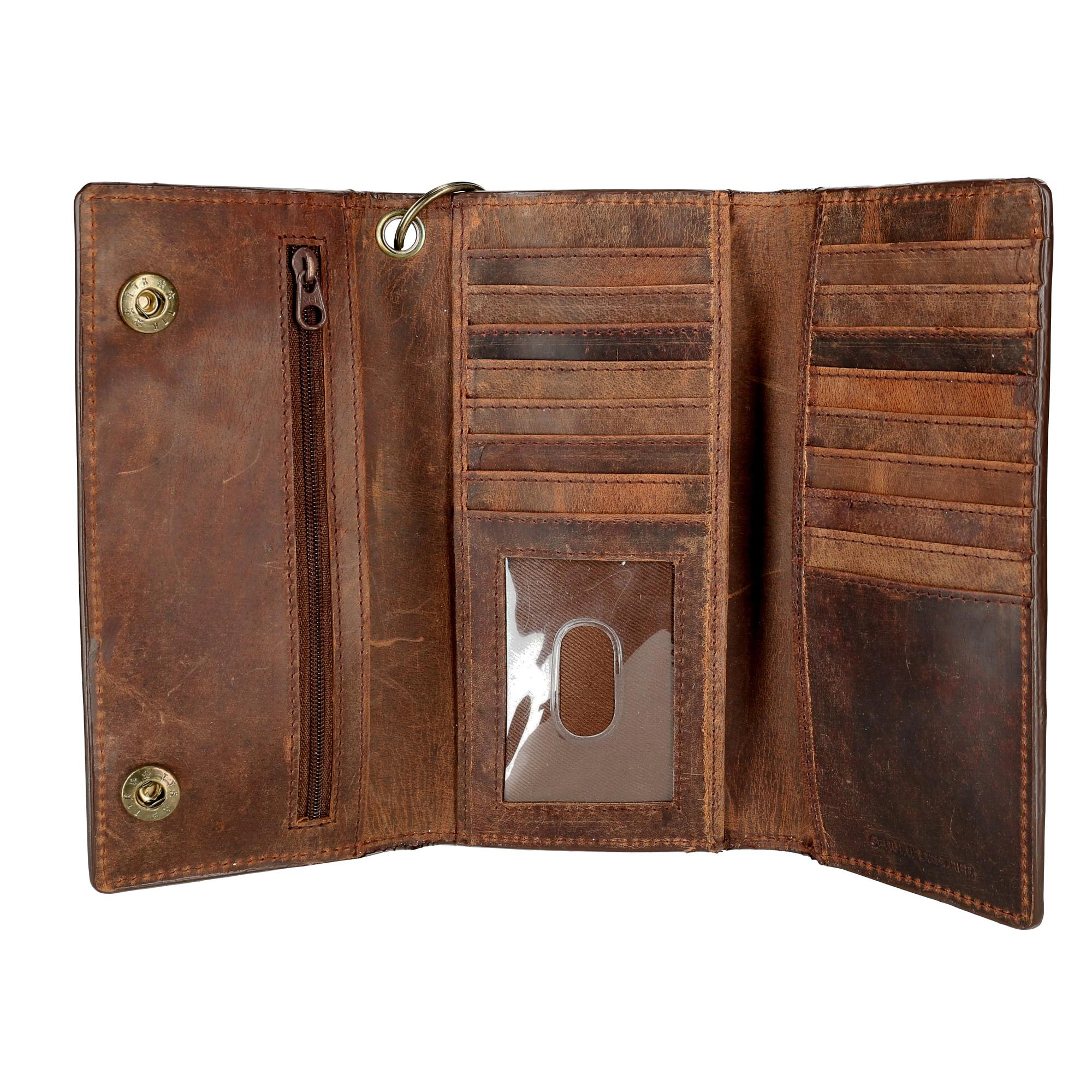 CTM Men's Crazy Horse Leather RFID Long Trifold Chain Wallet