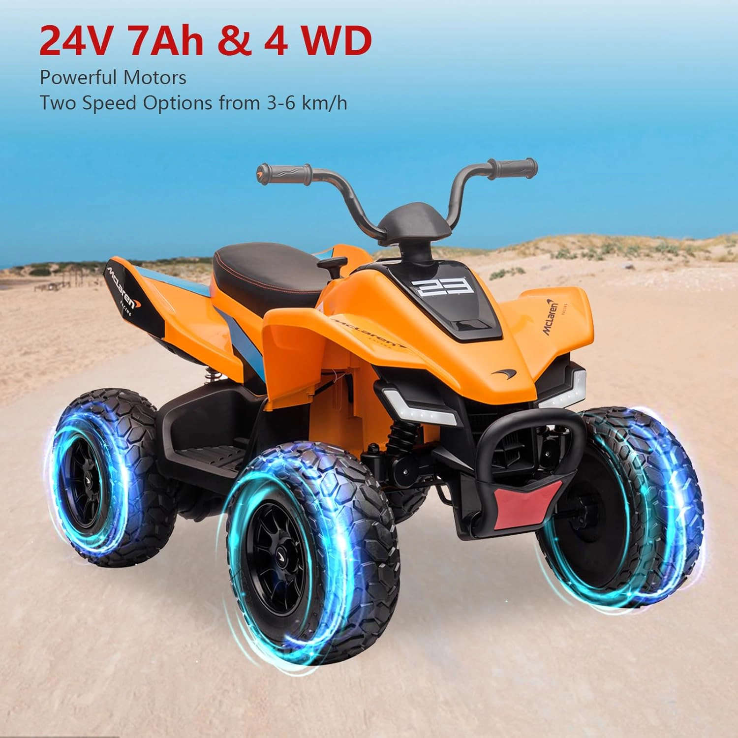 Licensed McLaren 24V Kids Ride-On Car, Electric 4-Wheeler Quad ATV w/ 2 Speeds, LED, Bluetooth & Music