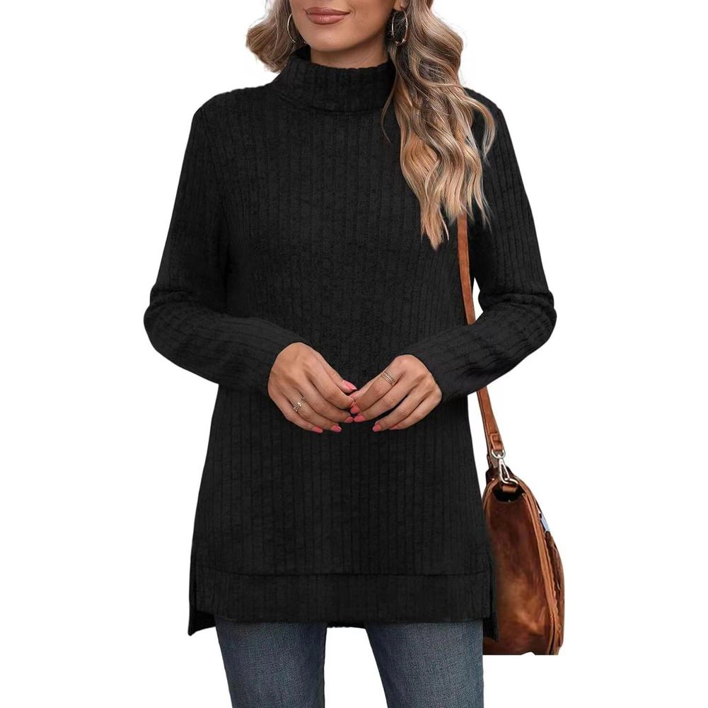 KOJOOIN Women's Turtleneck Tunic Sweater Ribbed Knit Long Sleeve Side Slit Shirts Fall Winter Tops