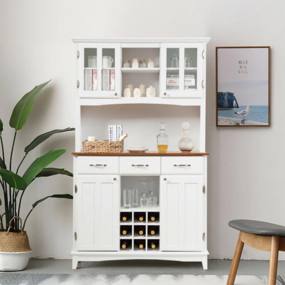 Hivvago Wood Buffet Hutch Cabinet With 3 Large Drawers