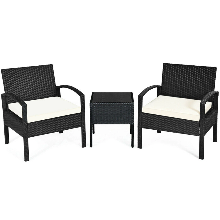Hivvago 3 Pieces Outdoor Rattan Patio Conversation Set With Seat Cushions