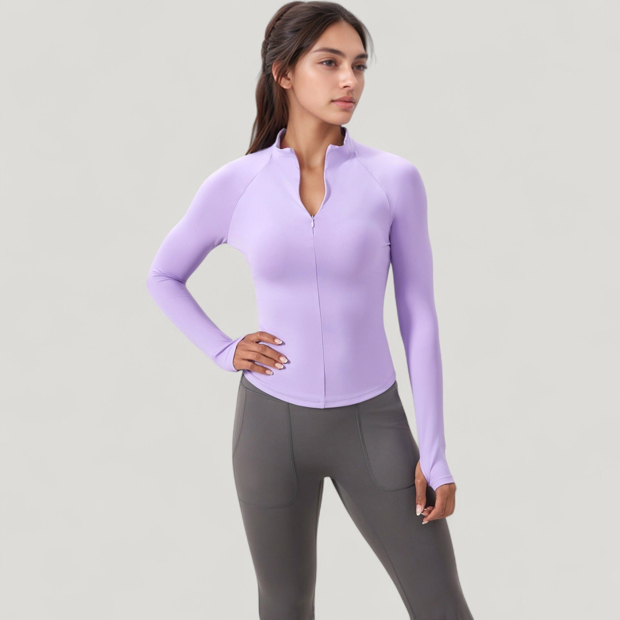 Anna-Kaci Women's Long Sleeve Half-Zip Slim Fit Active Jacket with Thumbhole Cuffs and Mock Neck