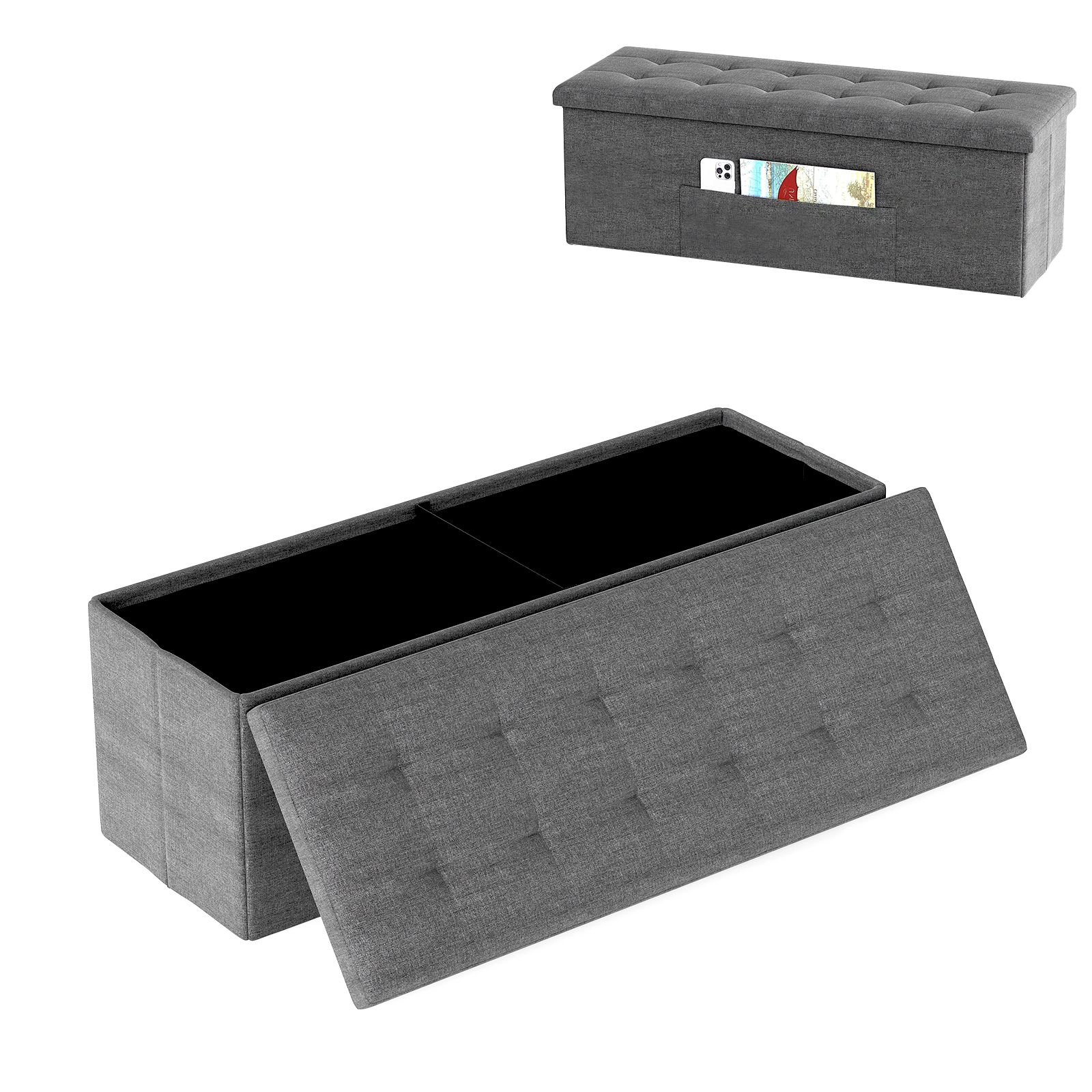SlickBlue Foldable Storage Bench with Removable Divider and Padded Seat