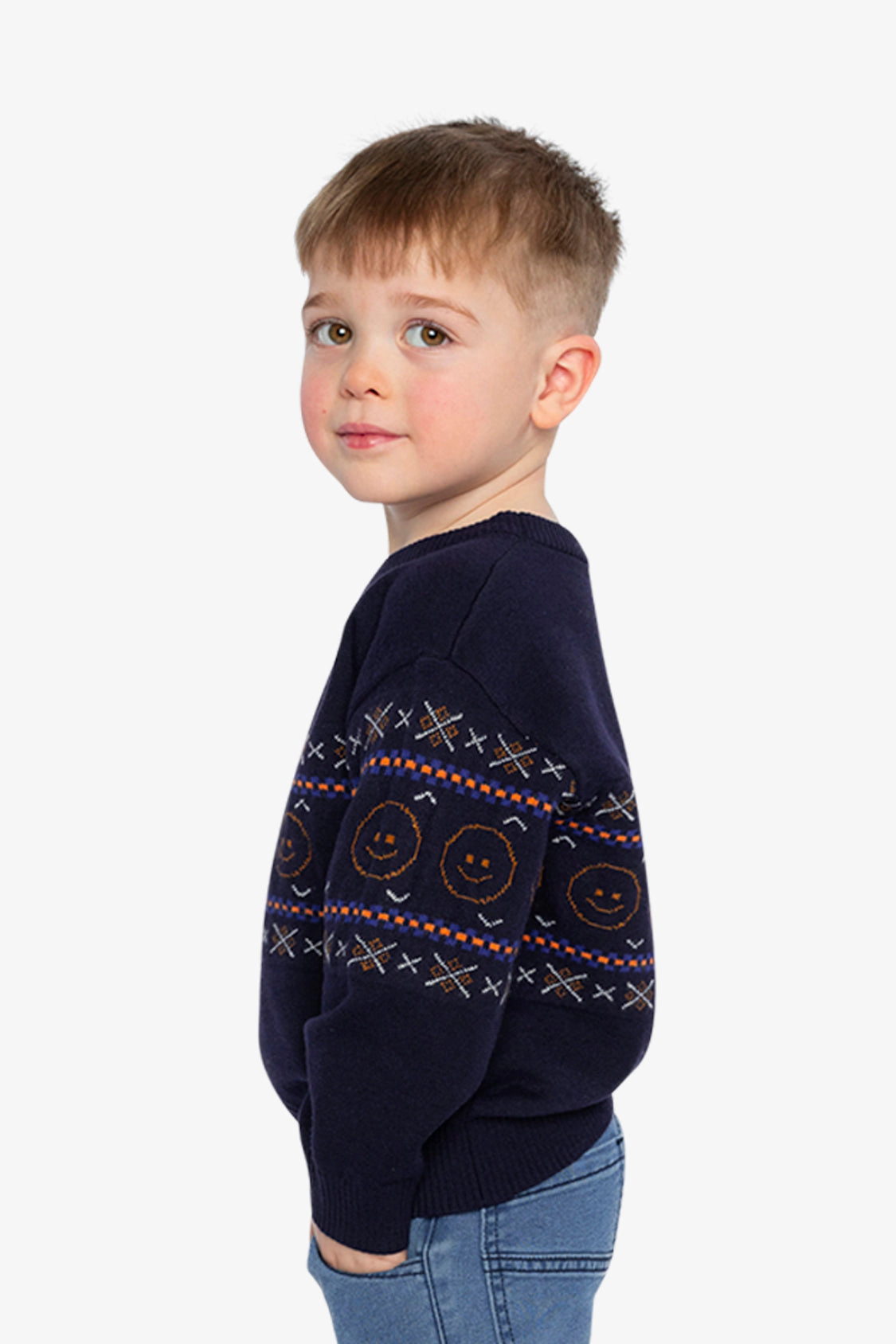 Deux par Boys Geometric Jacquard Crew Neck Sweater