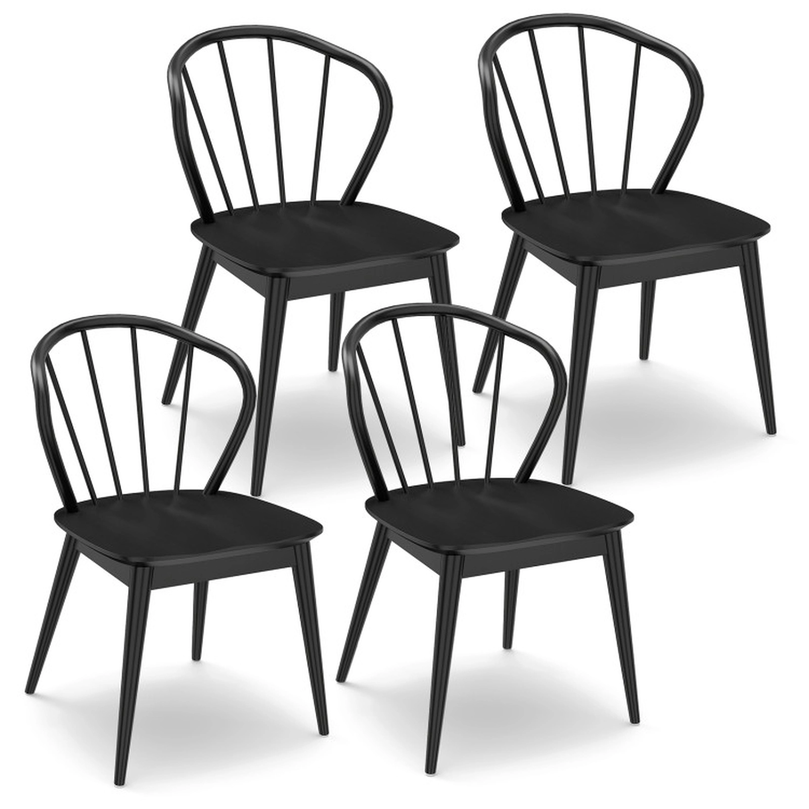 SUGIFT Set of 4 Black Windsor Dining Chairs with Spindle Backrest and Splayed Legs 22-in W 33-in H 286-lb Per Chair