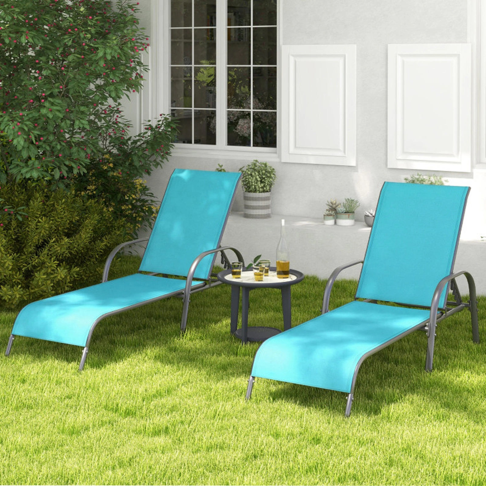 SUGIFT Adjustable 5-Position Patio Chaise Lounge Chair 350-lb Capacity 75.5-in Horizontal 62.5-in Upright Turquoise