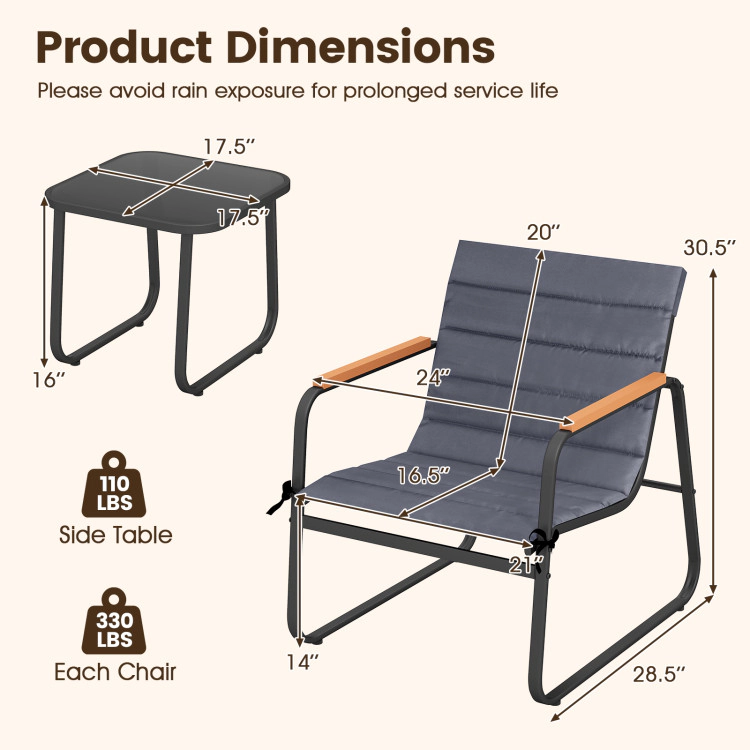 Hivvago 3 Pieces Patio Bistro Set Outdoor Fabric Conversation Set