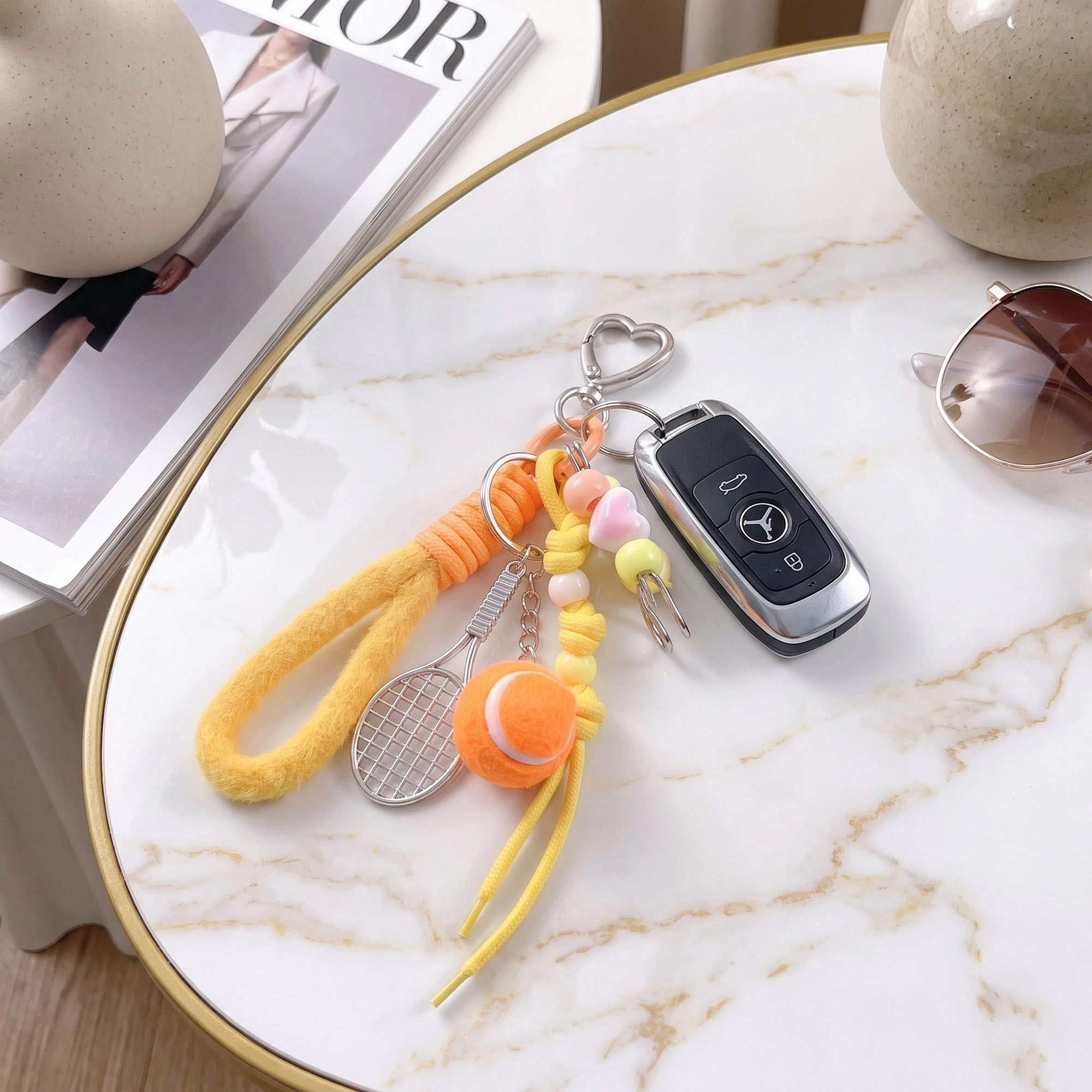 Alilang Women's 2-Piece Womens Sports Themed Bag Charm with Hanging Clip and Tennis Accessory