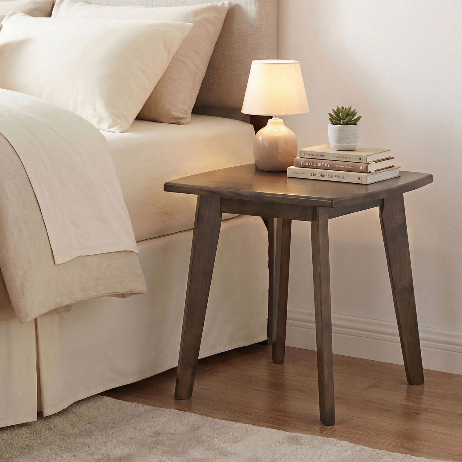 SlickBlue Small Square Nightstand with Solid Wood Construction