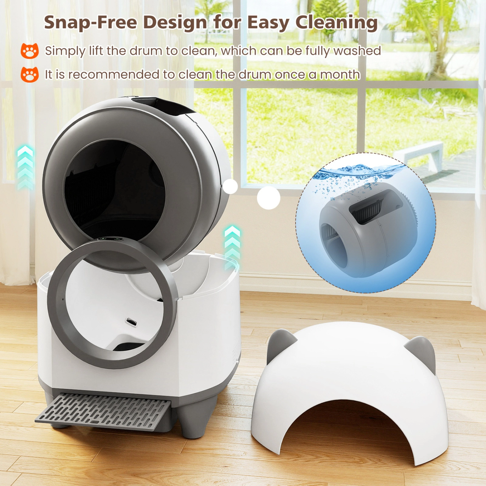 SUGIFT 22 x 23.5-in White 80-L Drum WiFi App Controlled Self-Cleaning Automatic Cat Litter Box with Odor Control