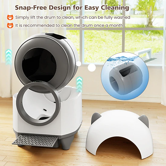 SUGIFT 22 x 23.5-in White 80-L Drum WiFi App Controlled Self-Cleaning Automatic Cat Litter Box with Odor Control