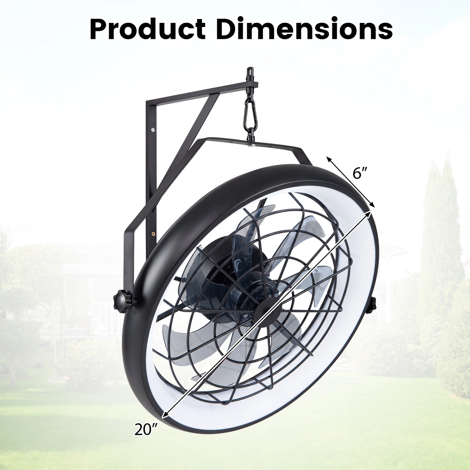SUGIFT 20-in Black Wall Mounted Fan with Dimmable LED Light Adjustable Tilt and 6 Wind Speeds 269-Sq-Ft Coverage