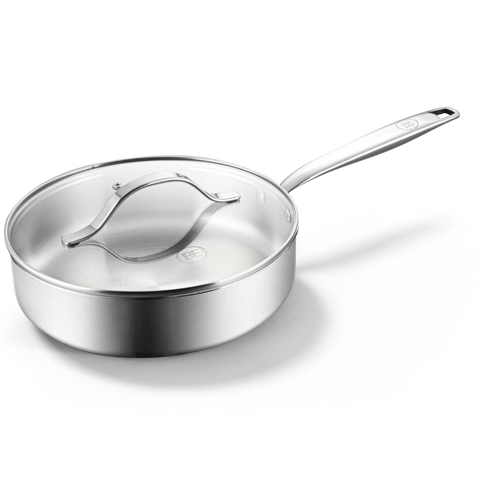 BE - LIVING Essential Series PFAS- free Tri-Ply Stainless Steel Sauté Pan with Lid 9.5"