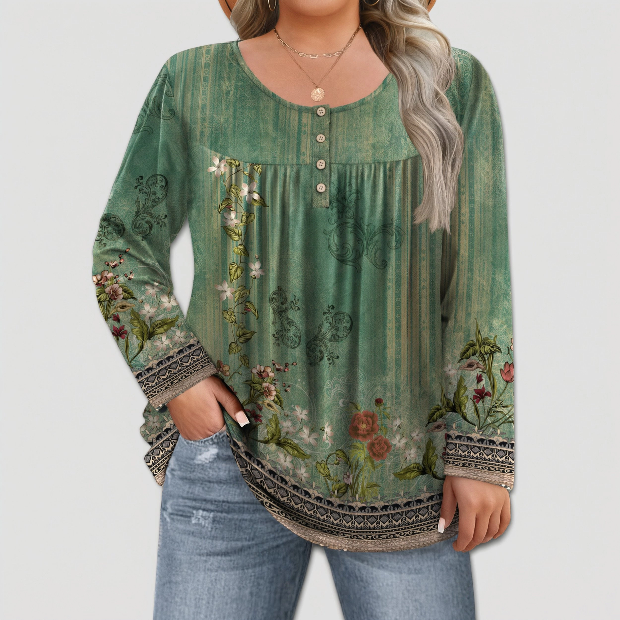 Zeagoo Women Floral Crew Neck Tunic Top