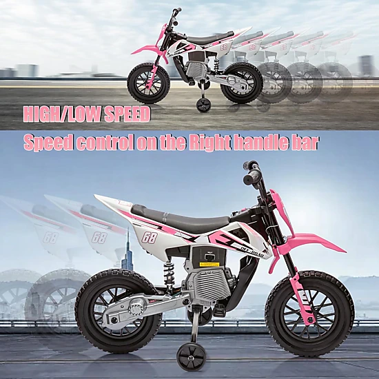 Enjyam 12V Kids Electric Motorcycle w/Training Wheels, Dirt Bike Ride On Toy w/Twist Throttle, Music, 3 MPH Max