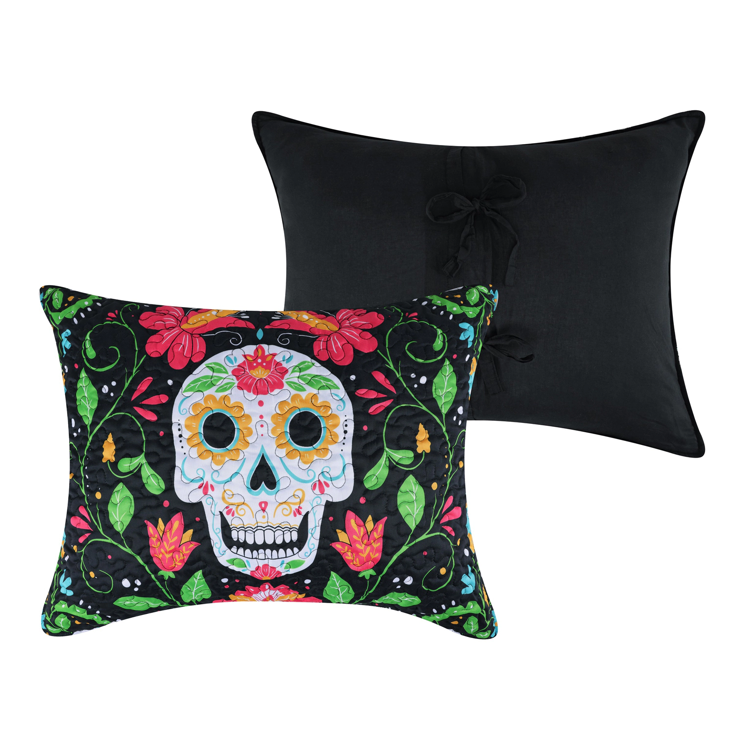 Greenland Home Fashions Day of the Dead Microfiber Face Cotton Back Pillow Sham Standard 20x26 Multi