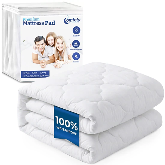 Comfety Waterproof Mattress Pad, Soft Hypoallergenic Bamboo Viscose Fitted Mattress Cover, Breathable Cooling Cover