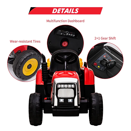 Howbow 12V 4.5Ah Kids Ride-On Tractor with Green Trailer & Remote ...