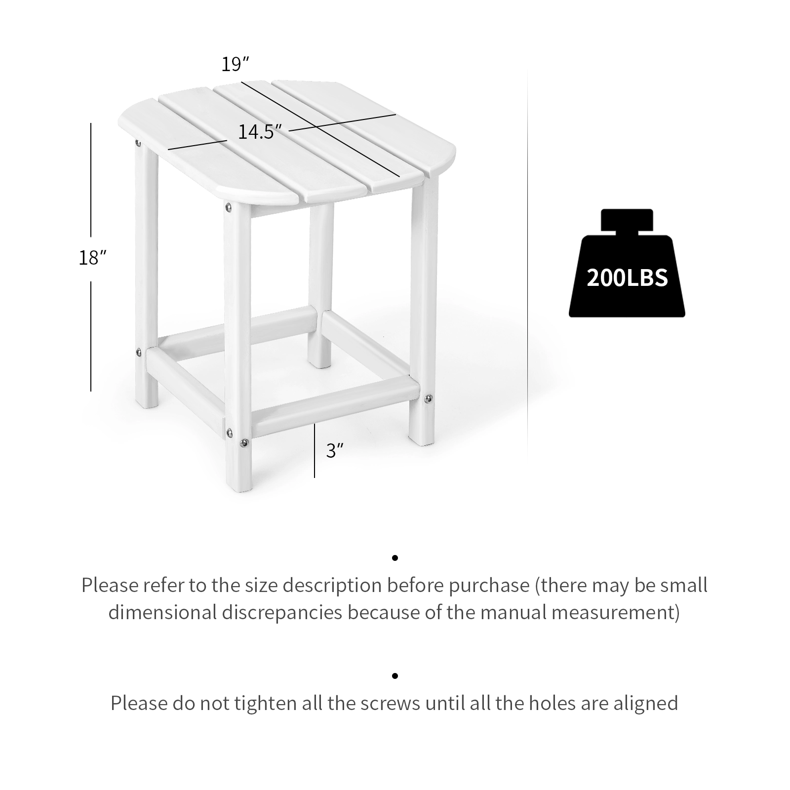 SUGIFT Set of 2 White HDPE Adirondack Outdoor Side Tables, 19 x 14.5 x 18 in